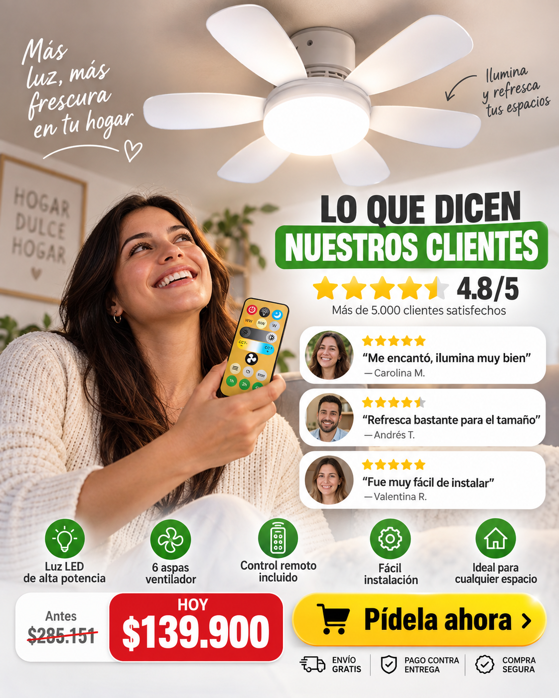 Experiencia de uso de lámpara ventilador en el hogar