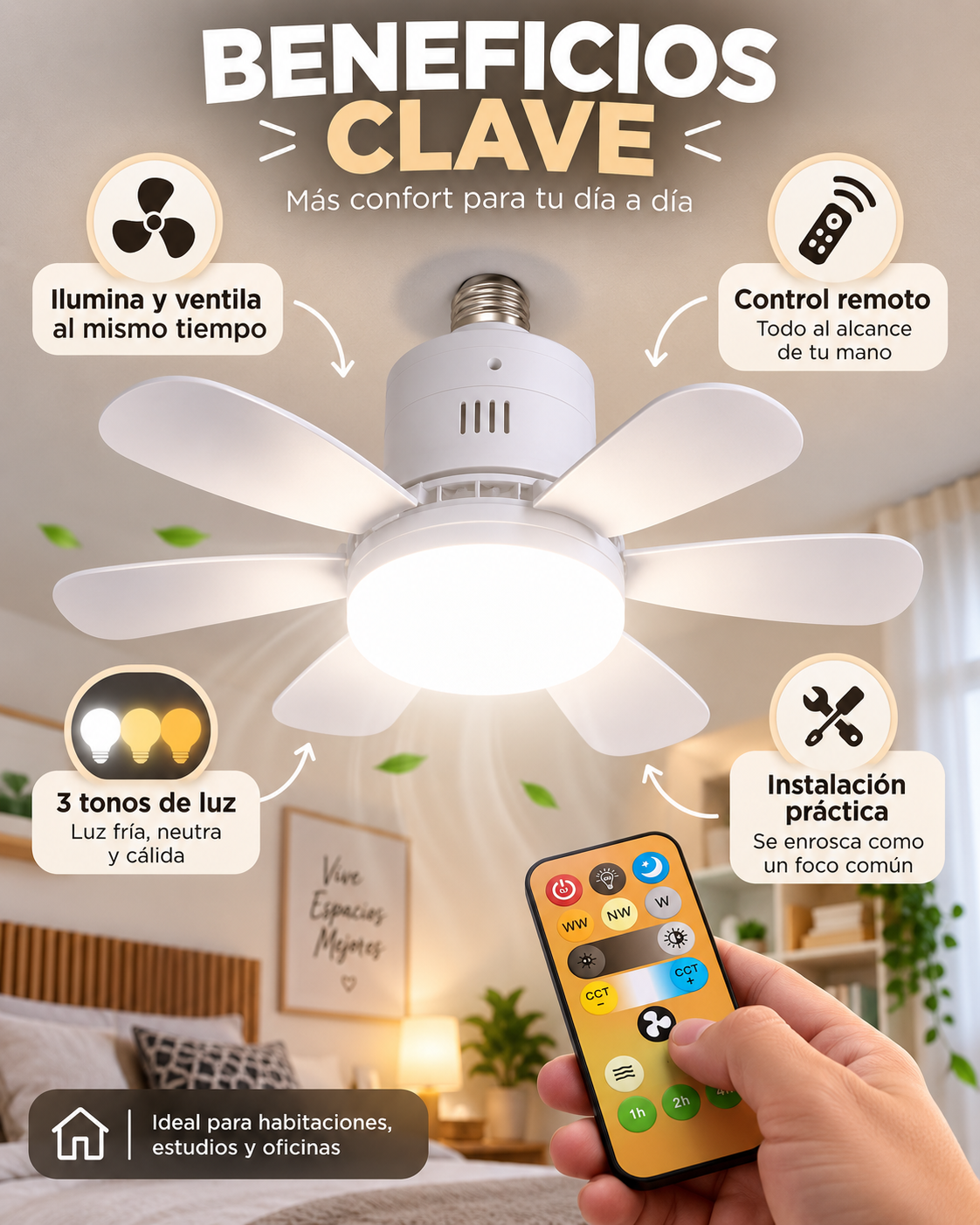 Beneficios principales de la lámpara ventilador