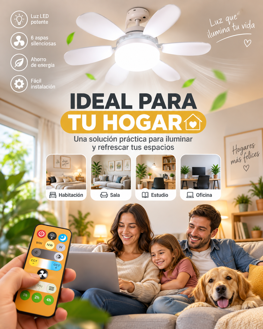 Lámpara ventilador para diferentes espacios del hogar